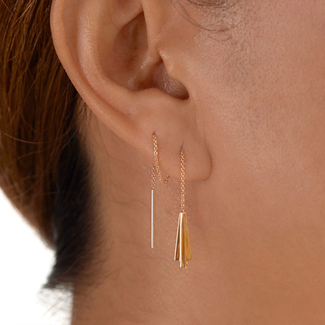 Sleeper art deco earrings in 14k solid gold. minimalist fine jewelry