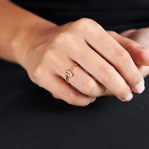minimalist fine jewelry. art deco keystone ring in 14k solid gold