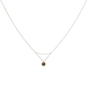 14k gold matahari necklace with hammered disc pendant on fine chain
