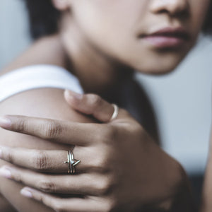 Matahari ring with minimalist stacking ring combinations