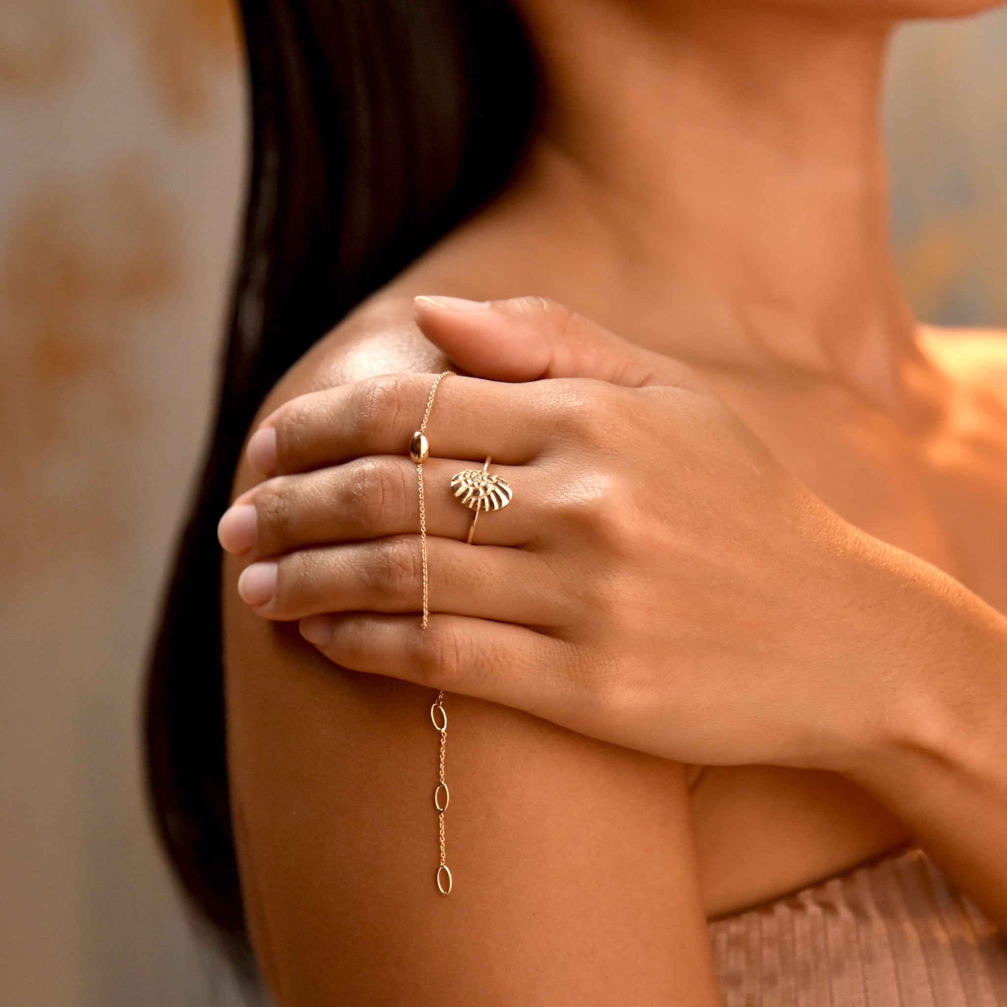 The Straits Finery minimalist bracelet in 14k solid gold with gold bead