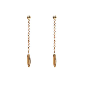 Minimalist solid 14k gold hanging earrings. Delicate fine jewelry.