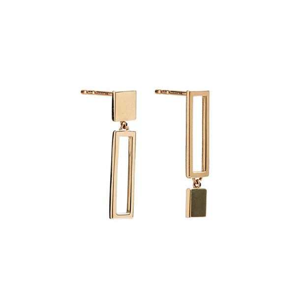 14k gold frame opposite rectangle earrings