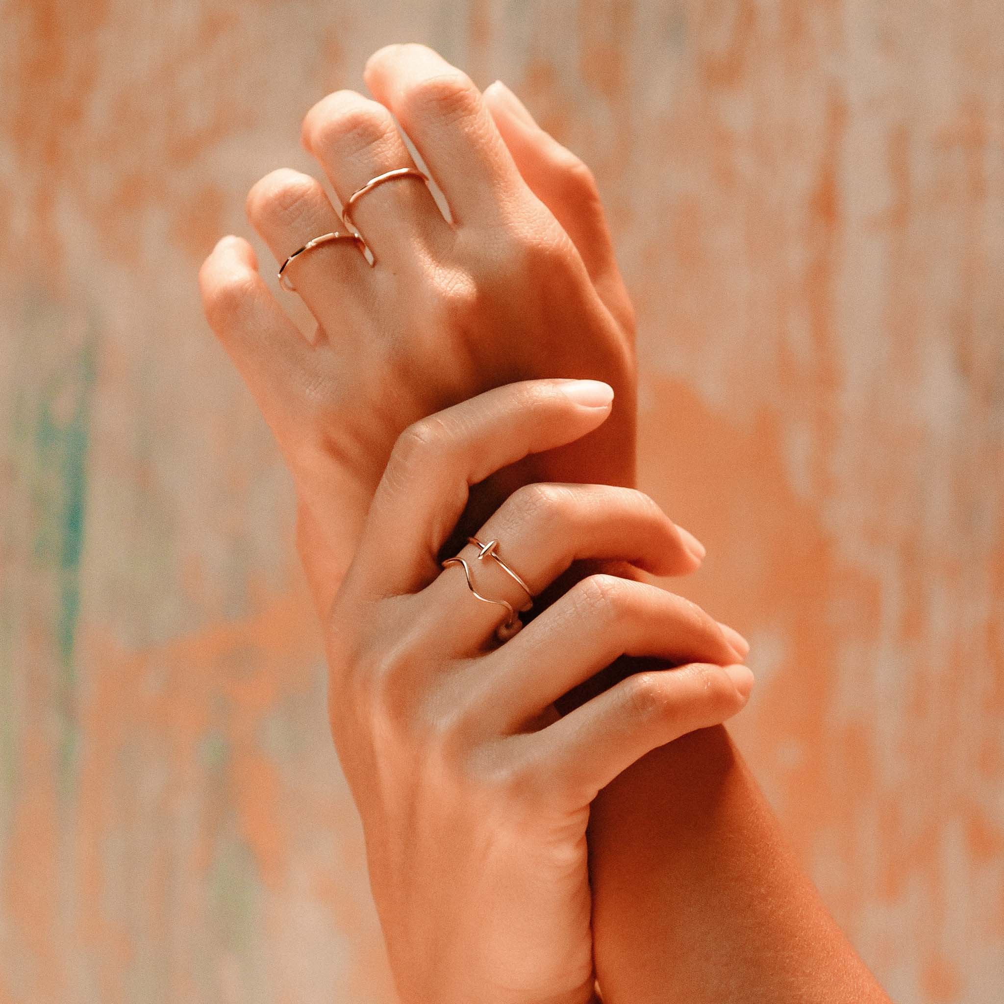 The Straits Finery minimalist stacking ring in 14k solid gold with organic shape