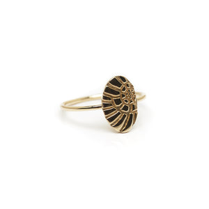 Minimalist solid 14k gold Nautilus statement ring. Every day fine jewelry